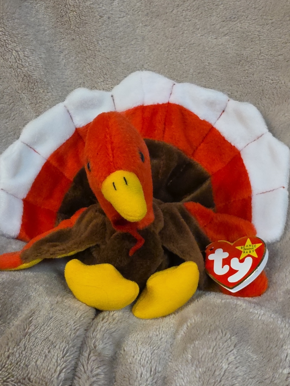 Ty Plush Turkey in Brown, Orange & Yellow